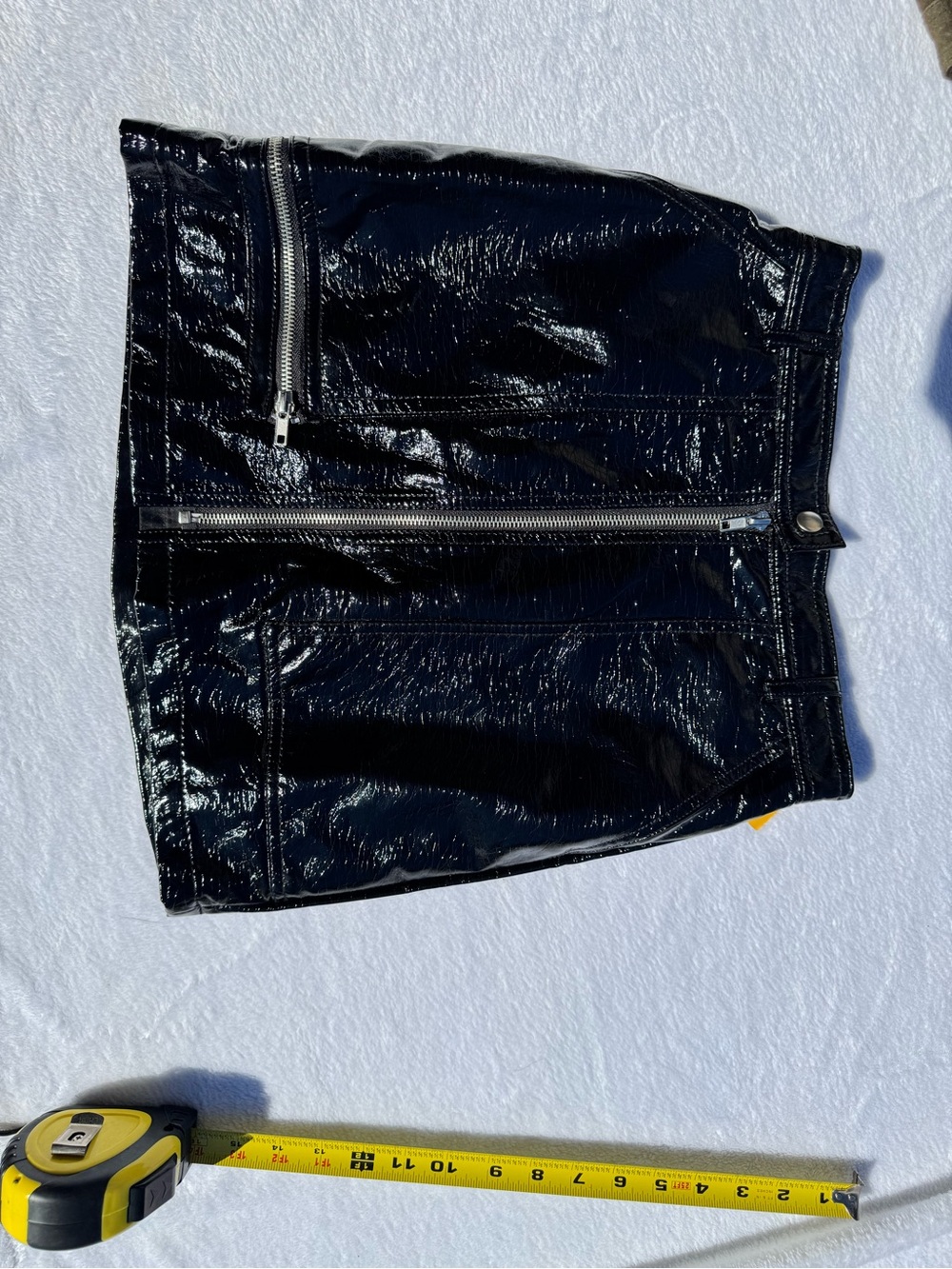 silence + noise Black Patent Mini Skirt with Front Zip Detail